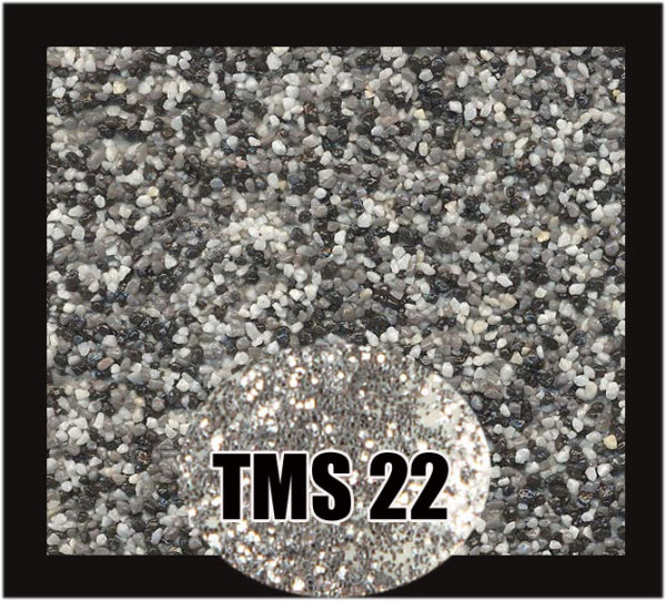 Buntsteinputz 7,5 kg Weiß-Grau-Schwarz-SilberGlitzer TMS22